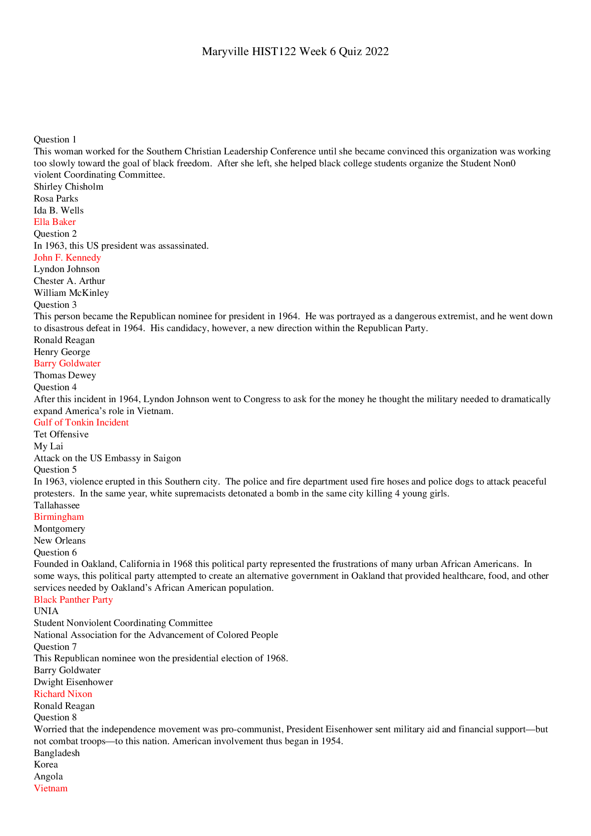 Preview image for Maryville HIST122 Week 6 Quiz